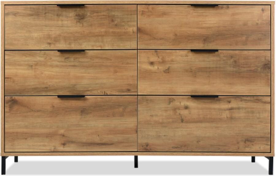 GOTAGEE Ladekast dressoir met 6 laden 120 x 40 x 76 cm in donker eiken dressoir highboard voor slaapkamers en alle woonkamers
