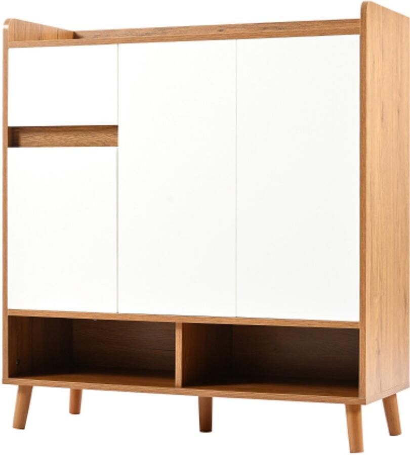 Ladekast dressoir schoenenkast met verstelbare planken – Minimalistische thuisorganizer met massief houten poten – Afmetingen: H99 cm x B90 cm x D35 cm