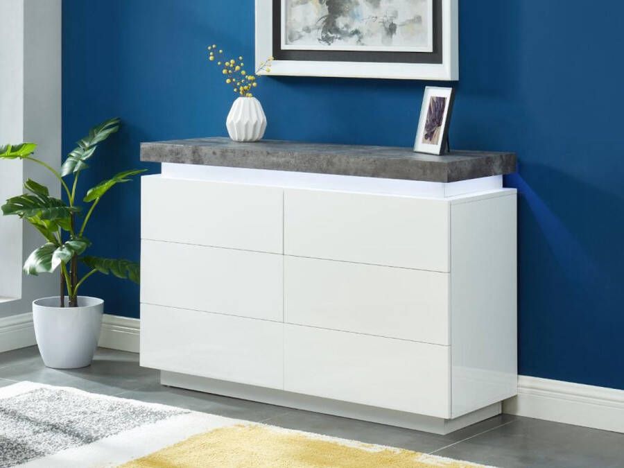 Ladekast HALO II 6 lades Gelakt mdf Met ledverlichting wit en beton L 120 cm x H 80 cm x D 40 cm - Foto 3