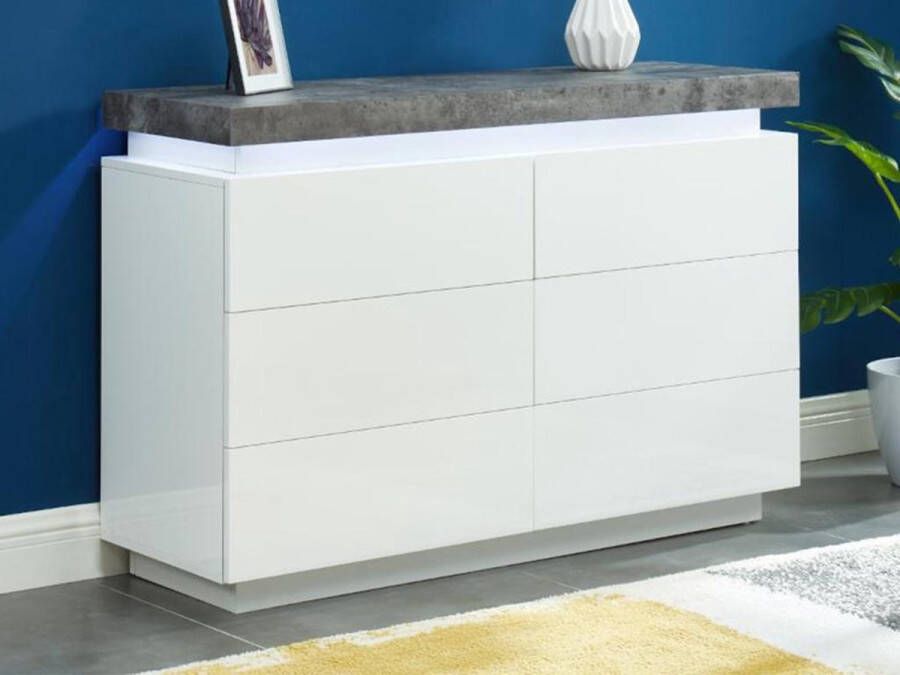 Ladekast HALO II 6 lades Gelakt mdf Met ledverlichting wit en beton L 120 cm x H 80 cm x D 40 cm - Foto 2
