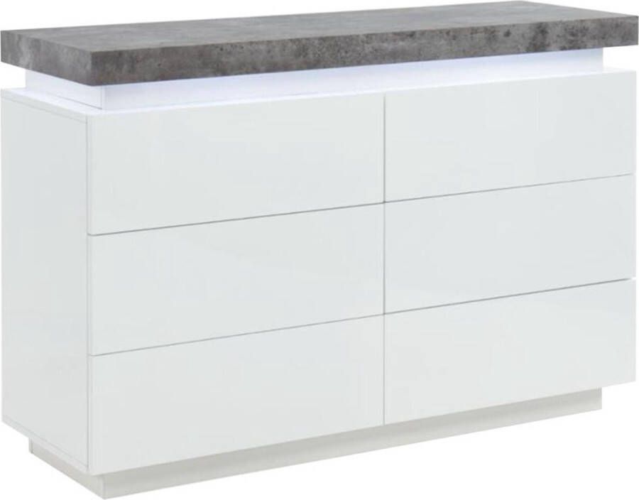 Ladekast HALO II 6 lades Gelakt mdf Met ledverlichting wit en beton L 120 cm x H 80 cm x D 40 cm