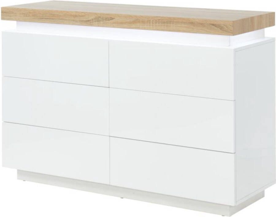Ladekast HALO II 6 lades Gelakt mdf Met ledverlichting wit en eiken L 120 cm x H 80 cm x D 40 cm - Foto 3