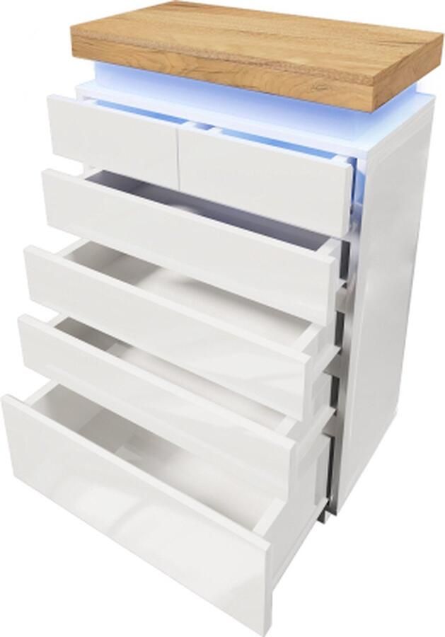 Zonder merk Gotagee Ladekast hoogglans dressoir met 6 laden LED-verlichting (app-bediening) multifunctionele kast voor woon- en slaapkamer 115 x 73 x 39 cm wit