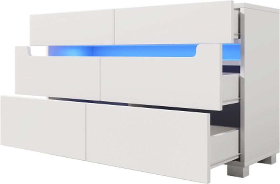 Zonder merk Gotagee Ladekast houten dressoir met 6 laden LED-verlichting (app-bediening) multifunctionele kast voor woonkamer en slaapkamer 71 x 120 x 40 cm wit