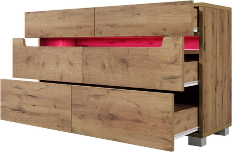 Zonder merk Gotagee Ladekast houten dressoir met 6 laden LED-verlichting (app-bediening) multifunctionele kast voor woonkamer en slaapkamer 71 x 120 x 40 cm