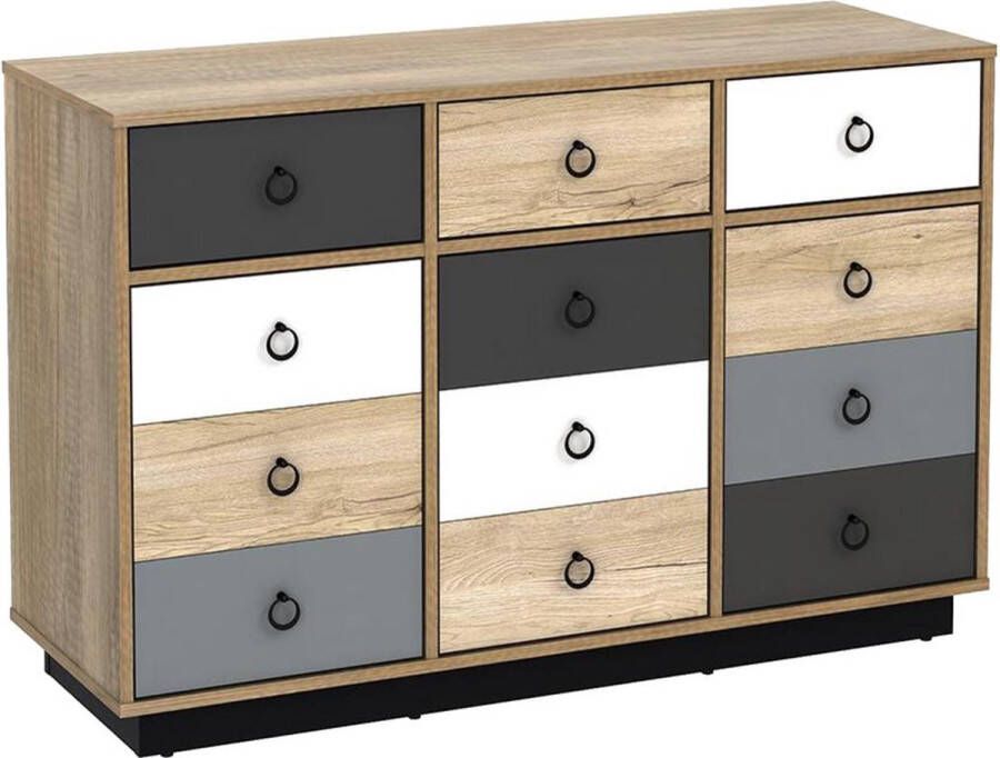 Vente-unique Ladekast KRYPTON 3 lades en 3 deuren Kleuren: eiken wit en grijs L 113 cm x H 74 cm x D 39.6 cm - Foto 3