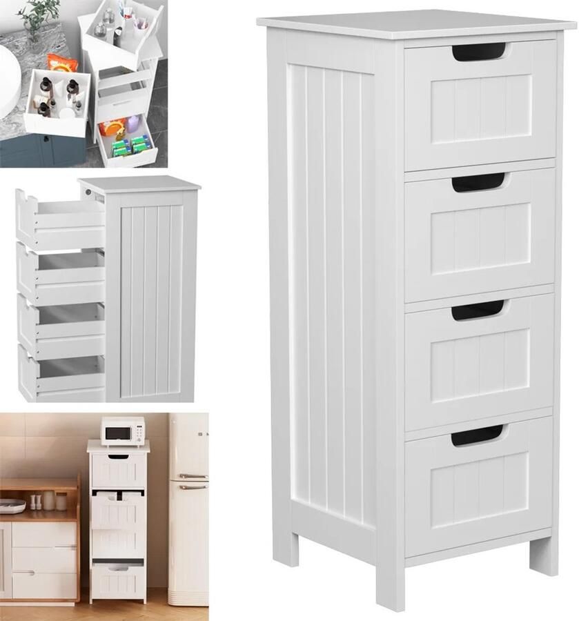 Livetastic Ladekast Ladenkast 4 lades MDF Wit 30x30x82.4cm Rechthoekige vorm 2kg draagvermogen lade