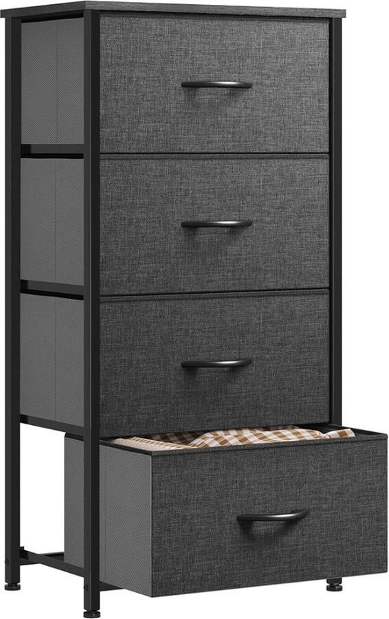 Ladekast Ladenkastje Ladenkast Ladekastje Ladekasten Slaapkamer 29x44x94 Cm 4 Lade's Hout & Stof Grijs