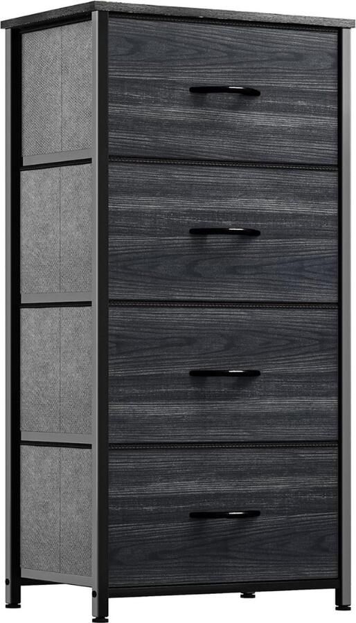 Ladekast Ladenkastje Ladenkast Ladekastje Ladekasten Slaapkamer 29x44x94 Cm 4 Lade's Hout & Stof Grijs Zwart