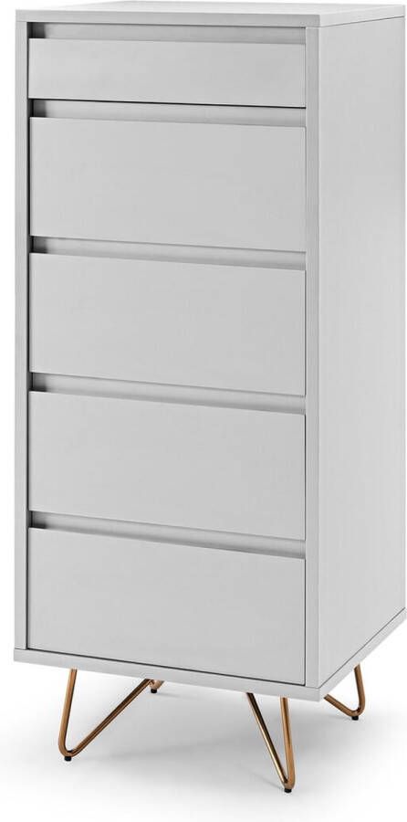 Ladekast Lucy Wit MDF Breedte 45 cm Hoogte 110 cm Diepte 40 cm Met lades Zonder deuren