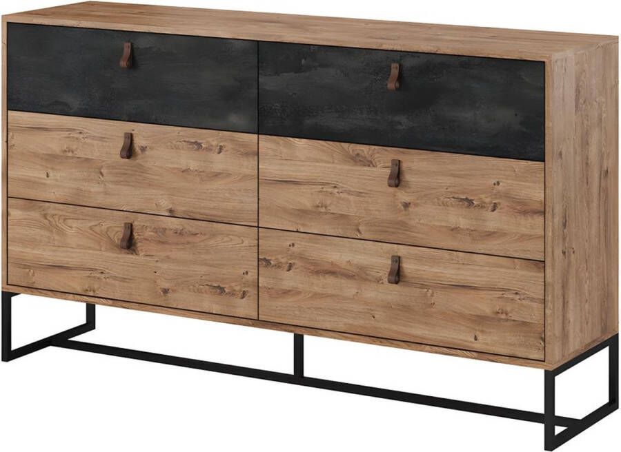 Vente-unique Ladekast MALONSKI 6 laden Noten en antraciet L 154 cm x H 89 cm x D 39 cm - Foto 4