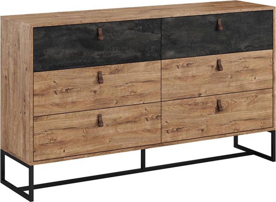 Vente-unique Ladekast MALONSKI 6 laden Noten en antraciet L 154 cm x H 89 cm x D 39 cm - Foto 3