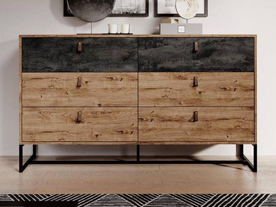 Vente-unique Ladekast MALONSKI 6 laden Noten en antraciet L 154 cm x H 89 cm x D 39 cm