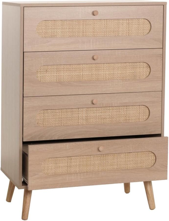 Ladekast MCW-M38 kast dressoir highboard Kubu rotan hout 101x71x42cm eiken-look