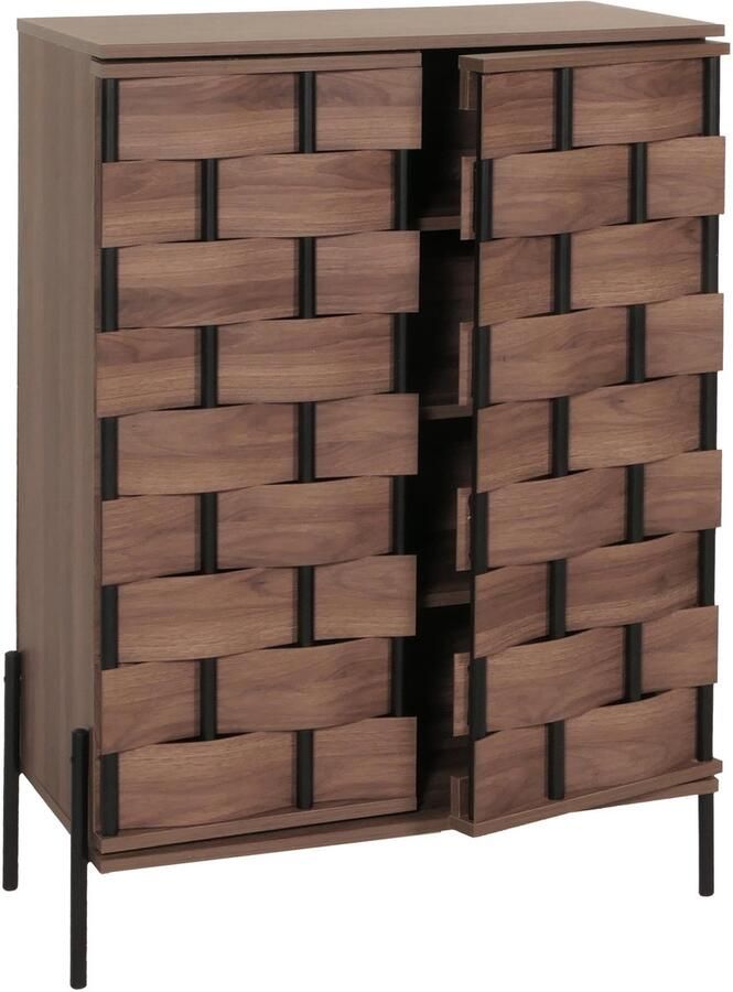Ladekast MCW-M44 kast dressoir 3D vlechtwerk design push-to-open deuren 109x75x40cm bruin