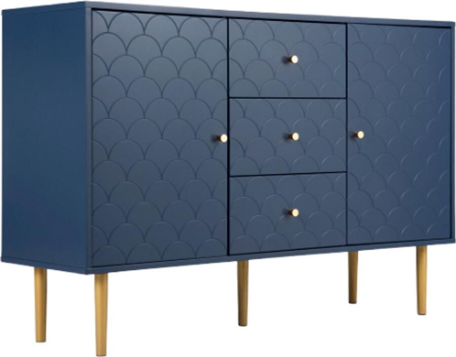 Zonder merk Gotagee Ladekast met 2 deuren en 3 laden verstelbare plank voor woonkamer slaapkamer marineblauw-H82 B120 D40 cm