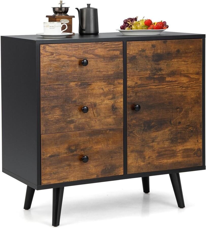 Ladekast met 3 laden en deur – Dressoir met verstelbare plank en kantelbeveiliging vrijstaande keukenkast 73 cm