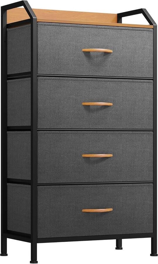 4 Drawer Chest of Drawers for Bedroom Fabric Dresser Storage with Handles Metal Frame for Living Room Hallway Children's Room Dark Grey