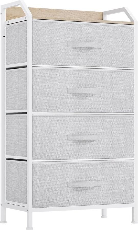 Ladekast met 4 Stoffen Laden – Lichtgrijs Dressoir met Metalen Frame en Handgrepen