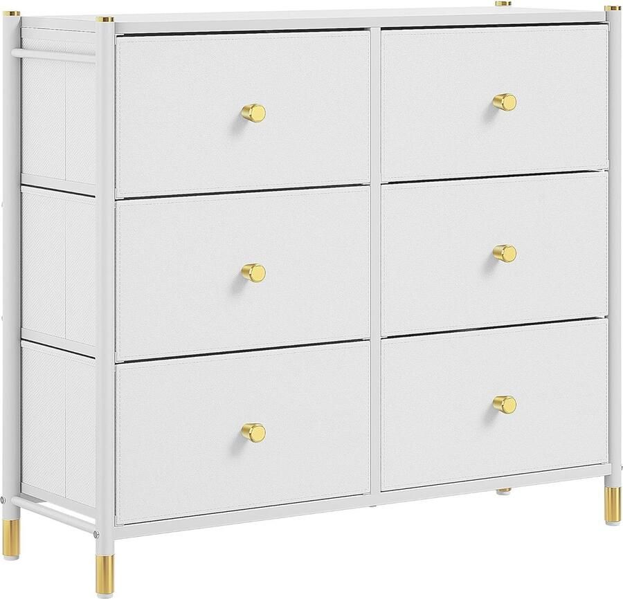 Ladekast met 6 Laden voor Slaapkamer en Woonkamer Opbergmeubel met Stoffen Laden en Handvatten Wit