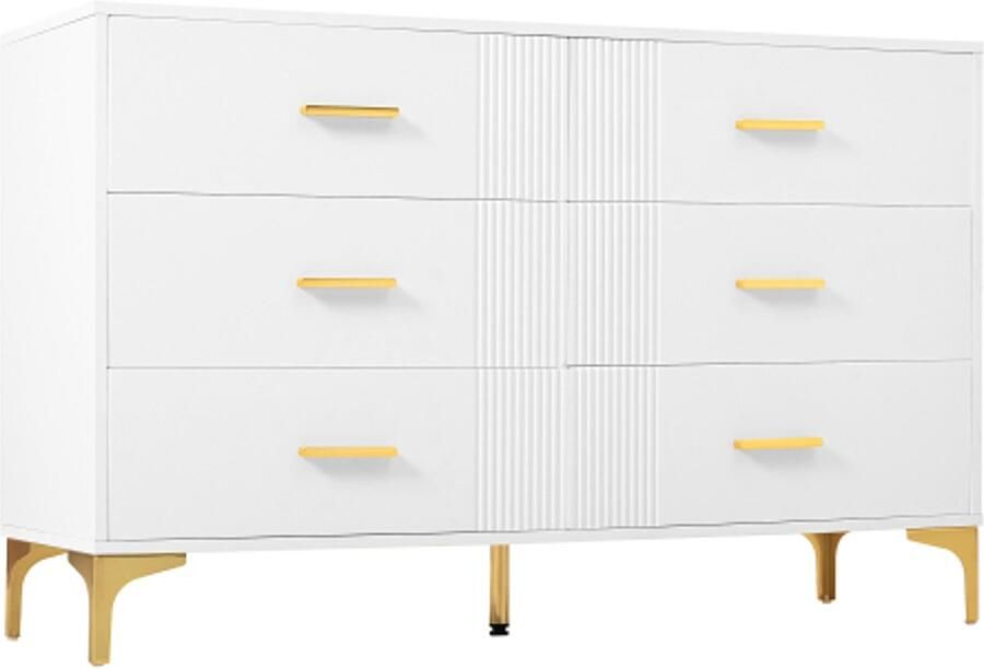 Ladekast met 6 laden – Witte deurladekast voor woonkamer en slaapkamer afmetingen: H76 B120 D40 cm