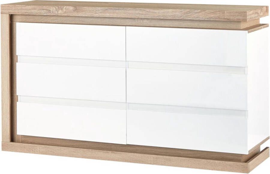 Ladekast met 6 lades Met ledverlichting Mdf Wit gelakt en naturel FLARANCIA L 140 cm x H 80 cm x D 40 cm - Foto 1
