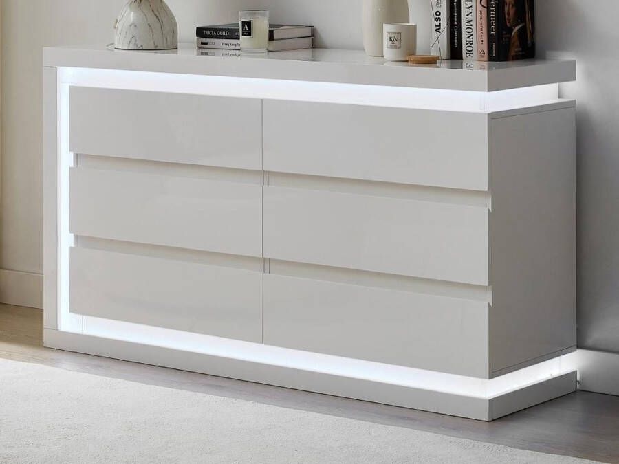 Vente-unique Ladekast met 6 lades Met ledverlichting Mdf Wit gelakt FLARANCIA L 140 cm x H 80 cm x D 40 cm