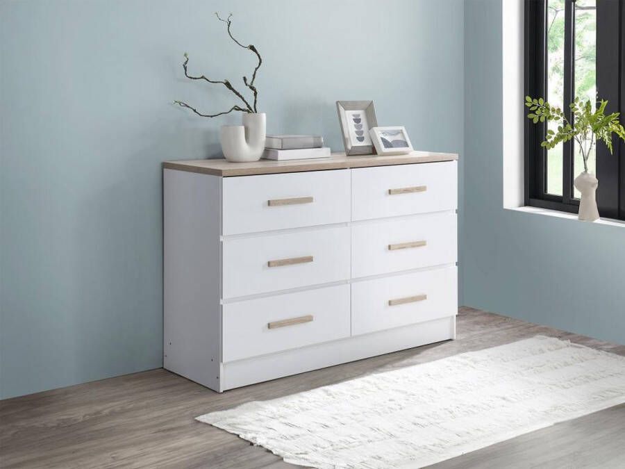 Vente-unique Ladekast met 6 lades Wit en naturel SKAIDO L 120 cm x H 81.9 cm x D 40 cm - Foto 2