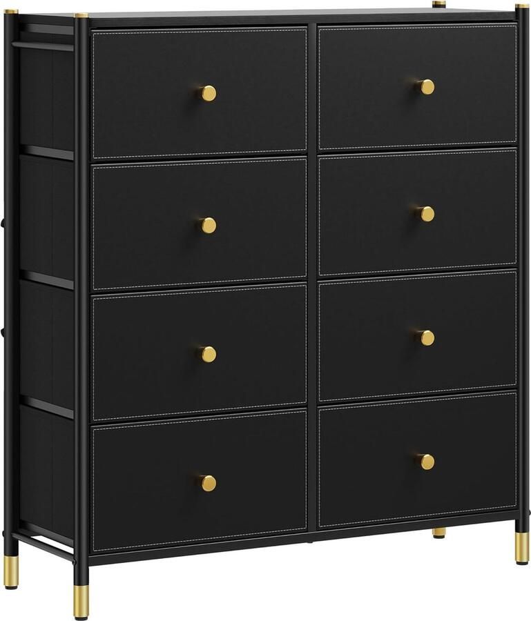 ShopHaven Ladekast met 8 Laden Opbergladen van PU Leer Dressoir met Stevig Metaalframe Voor Slaapkamer Woonkamer Hal of Kinderkamer Zwart