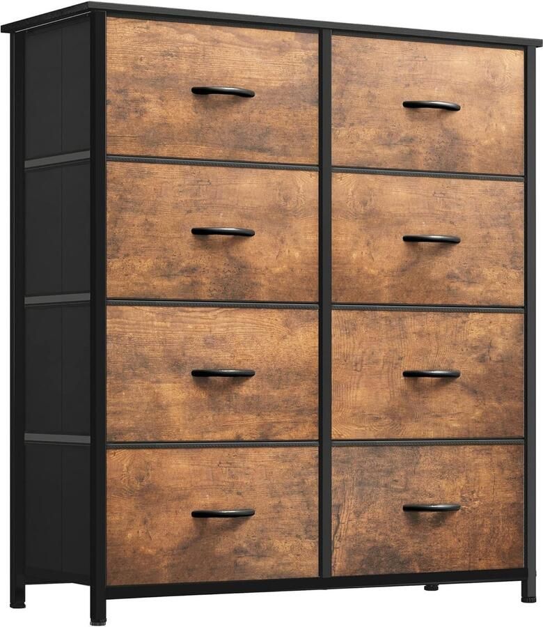 Ladekast met 8 Lades – Stoffen Dressoir met Metalen Frame en Houten Bovenblad Ideaal voor Slaapkamer Woonkamer of Hal