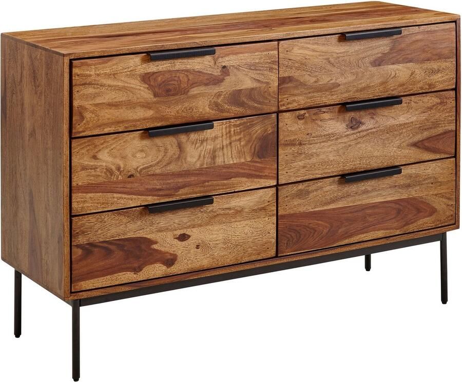 Rootz Living Rootz Ladekast Metaal Industrieel Dressoir Moderne Houten Ladekast Woonkamer Dressoir Massief Sheeshamhout 117x80x42 cm