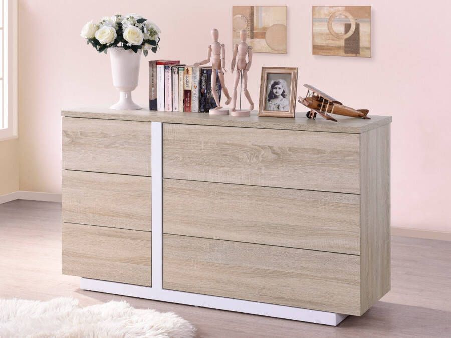 Vente-unique Ladekast NAPOLI 6 laden Eiken en wit L 120 cm x H 69.9 cm x D 38.8 cm - Foto 3
