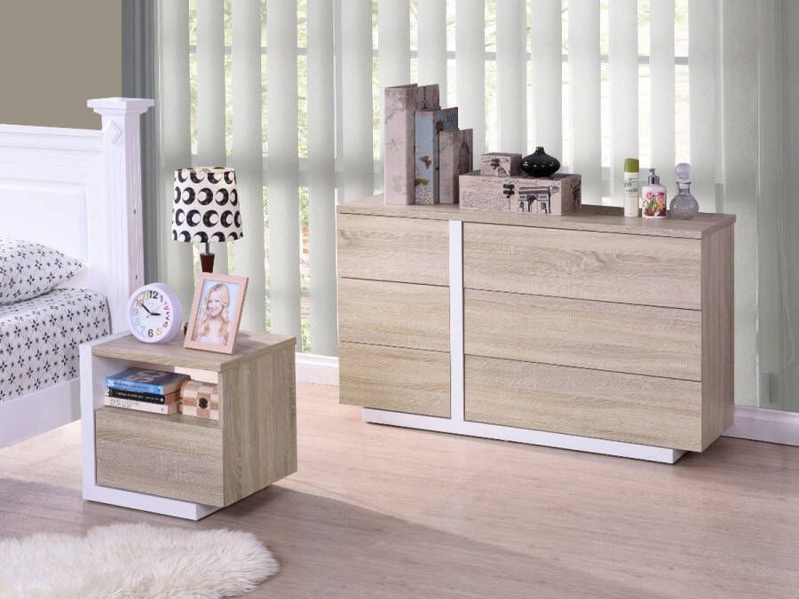 Vente-unique Ladekast NAPOLI 6 laden Eiken en wit L 120 cm x H 69.9 cm x D 38.8 cm