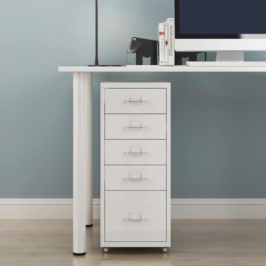 Ladekast op Wielen voor Kantoor 5 Lade Opbergkast Wit 69x28x41 cm