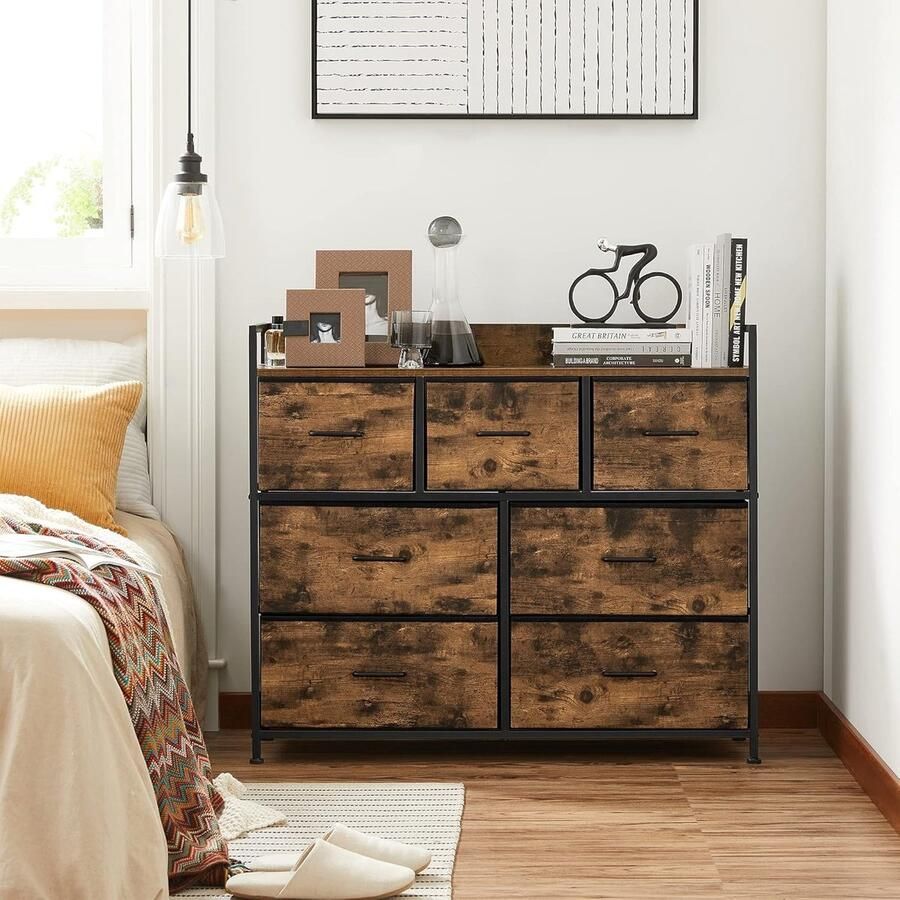 Luxgoods ™ Ladekast kast 7 stoffen lades met handgrepen metalen frame industrieel design vintage bruin-zwart LTS137B01 - Foto 2