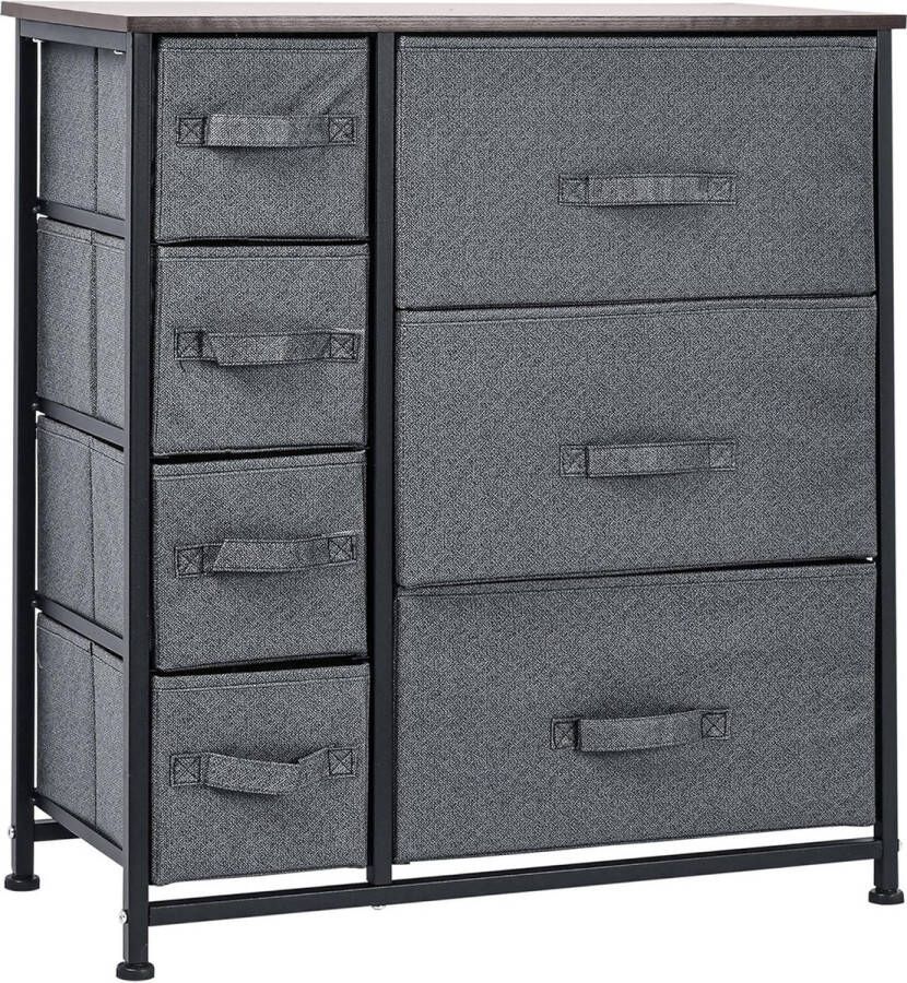 Ladekast opbergkast met 7 opvouwbare stoffen lades metalen frame + hout + vliesstof grijs 63 5 x 30 x 71 cm