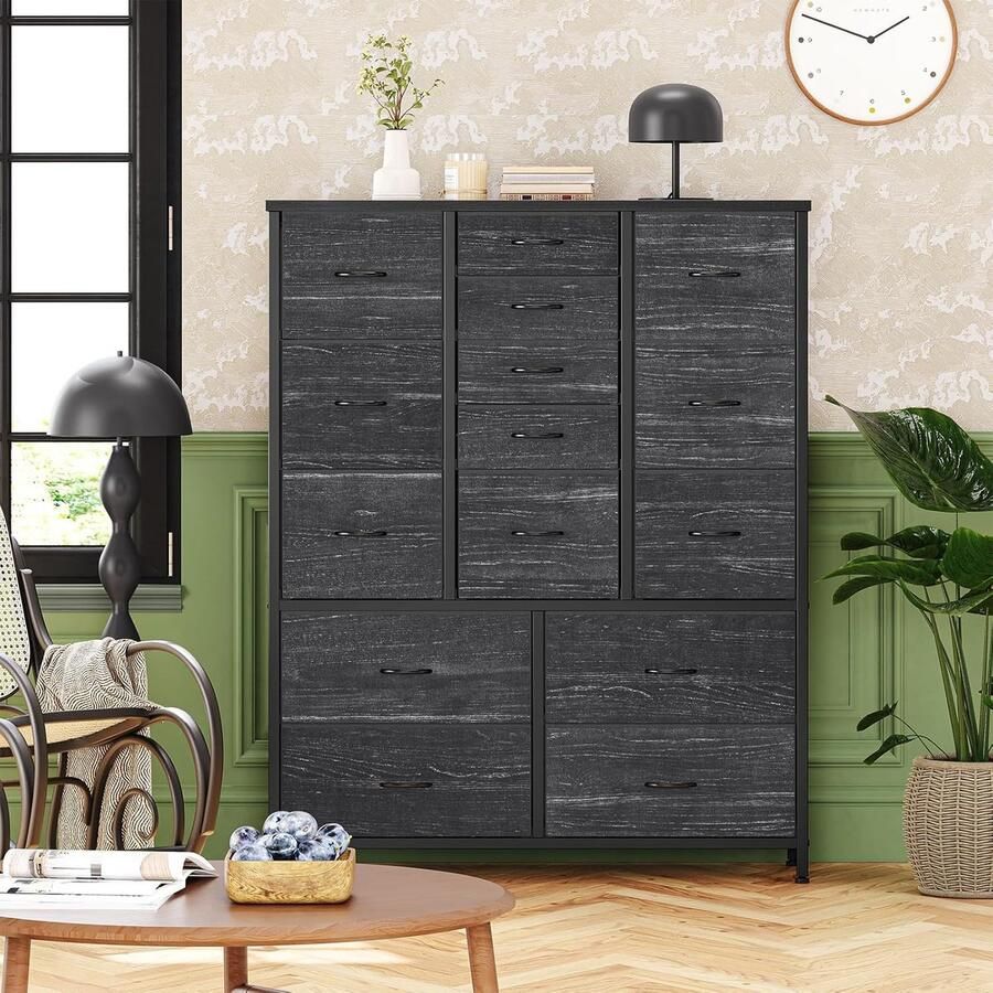 Ladekast stoffen ladekast met 15 laden ladekast slaapkamer met houten blad ladekast gangkast voor keuken kantoor hal slaapkamer 100x30x123cm