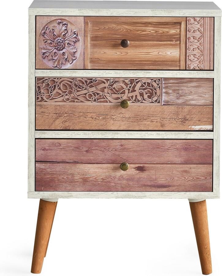 Ladekast Walnoot & Wit Stijlvol en Ruimtebesparend 50x68x35cm Melamine Afwerking