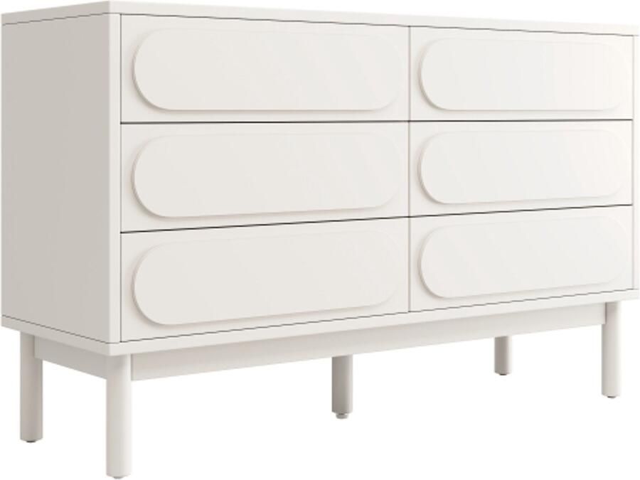 Ladekast witte eetkamerkast eenvoudig en modern geschikt voor slaapkamer woonkamer eetkamer driedimensionaal kastdeurontwerp verstelbare poten 6 ruime lades