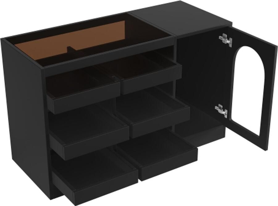 Ladekast zwarte eetkamerkast eenvoudig en modern LED-verlichting geschikt voor slaapkamer woonkamer eetkamer 6 laden holle kastdeur Dressoir