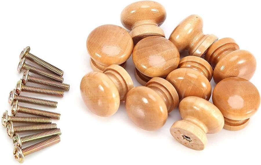Allecto Premium Natuurlijke houten meubelknoppen Set van 10 Decoratieve ronde ladegrepen voor kasten Geschikt voor kasten en lades Grootte 33 mm