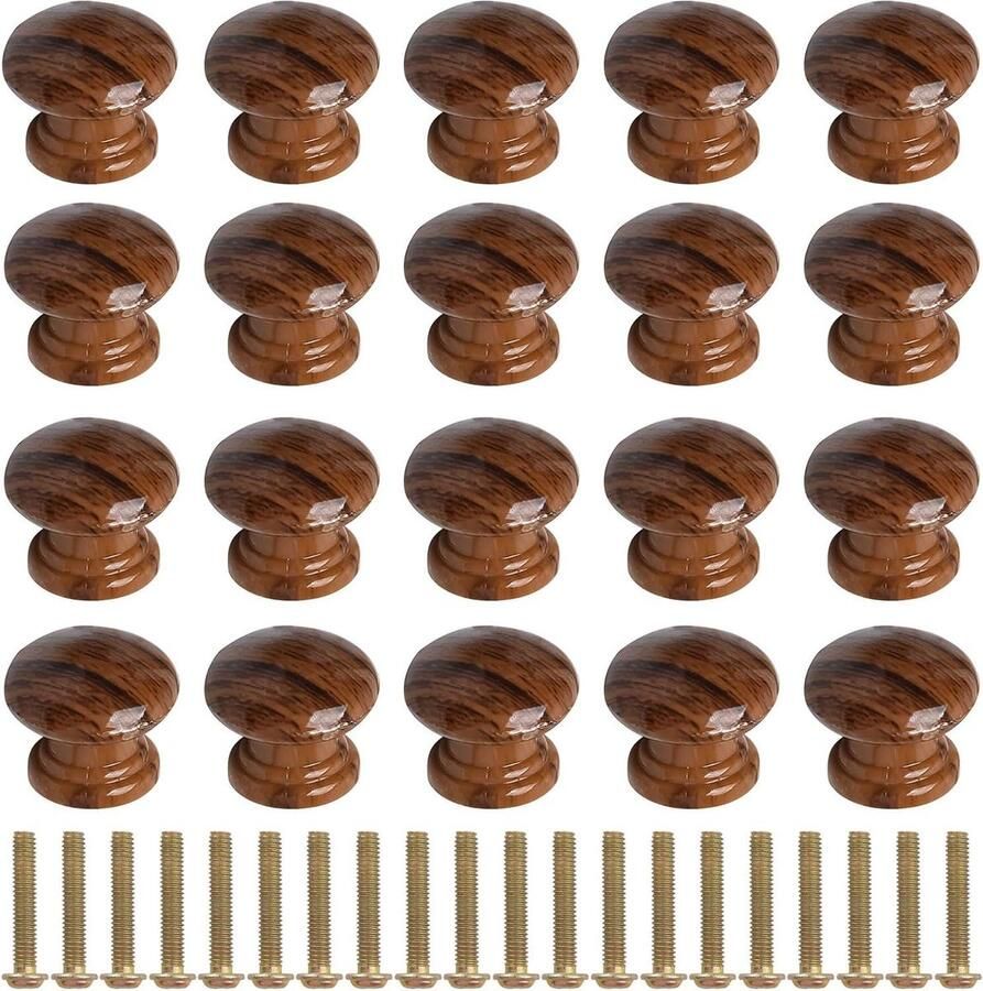 Ladeknoppen 20 stuks kunststof houtnerf enkele gat ronde kastknoppen donkerbruin