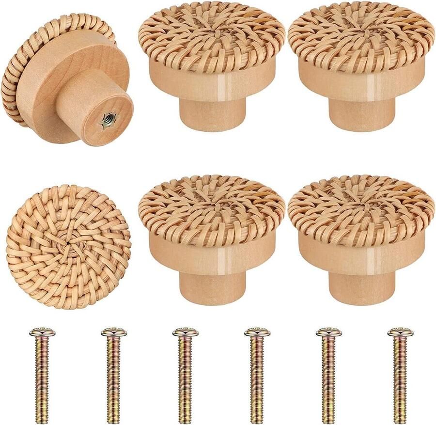Ladeknoppen in Boheemse stijl rotan kastgrepen handgeweven set van 6 Natuurlijke uitstraling decoratief en duurzaam