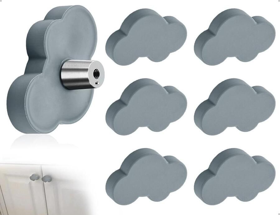 Allecto Plus Ladeknoppen Cartoon Rubberen Knoppen Meubelknoppen 6 Stuks voor Kinderkamer Jongens Meisjes Wolkvormig Handvat