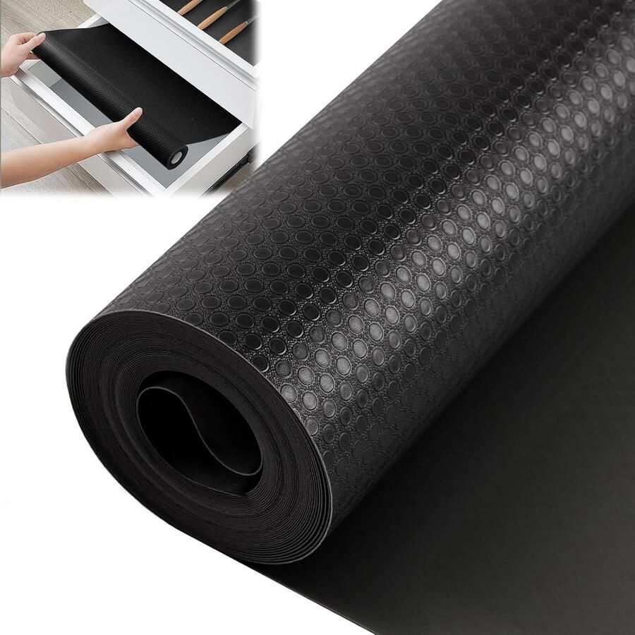 Lademat 45 x 500 cm antislipmat voor laden ladeinzet antislipmat keuken waterbestendig op maat te snijden voor planken kasten laden koelkasten zwart