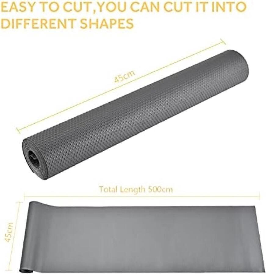 Lademat antislip 45 x 500 cm ladebekleding niet-klevende EVA-kunststof waterdichte antislipmat voor planken kasten laden koelkast thuis kantoor vrije snit grijs