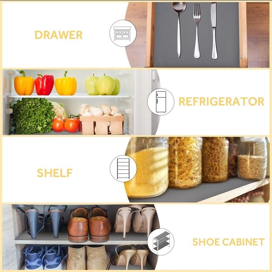 Lademat antislip 45 x 500 cm ladebekleding niet-klevende EVA-kunststof waterdichte antislipmat voor planken kasten laden koelkasten thuis kantoor vrije snede grijs