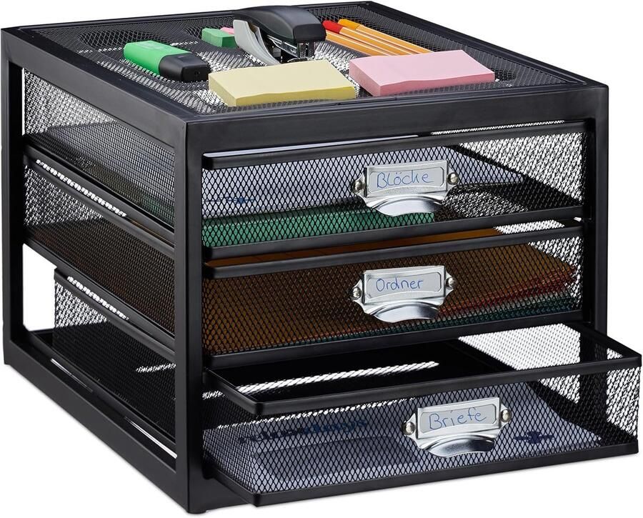 Ladenbox met 3 lades voor A4-documenten Bureau organizer en documentenhouder in modern zwart design