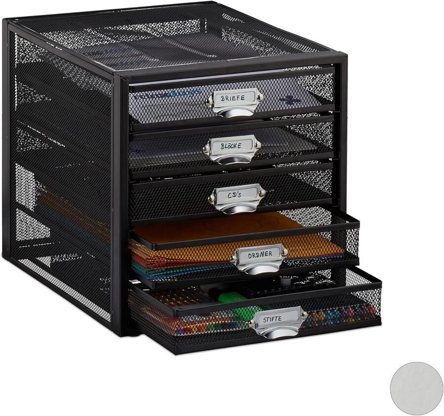 Ladenbox met 5 Lades voor A4-documenten Modern Bureau Organizer in Zwart