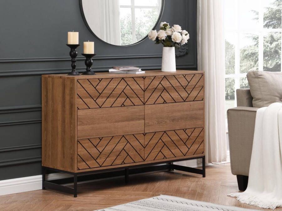 Vente-unique Ladenkast met 6 laden Mdf en staal Naturel en zwart CARATANA L 120 cm x H 80 cm x D 40 cm - Foto 3